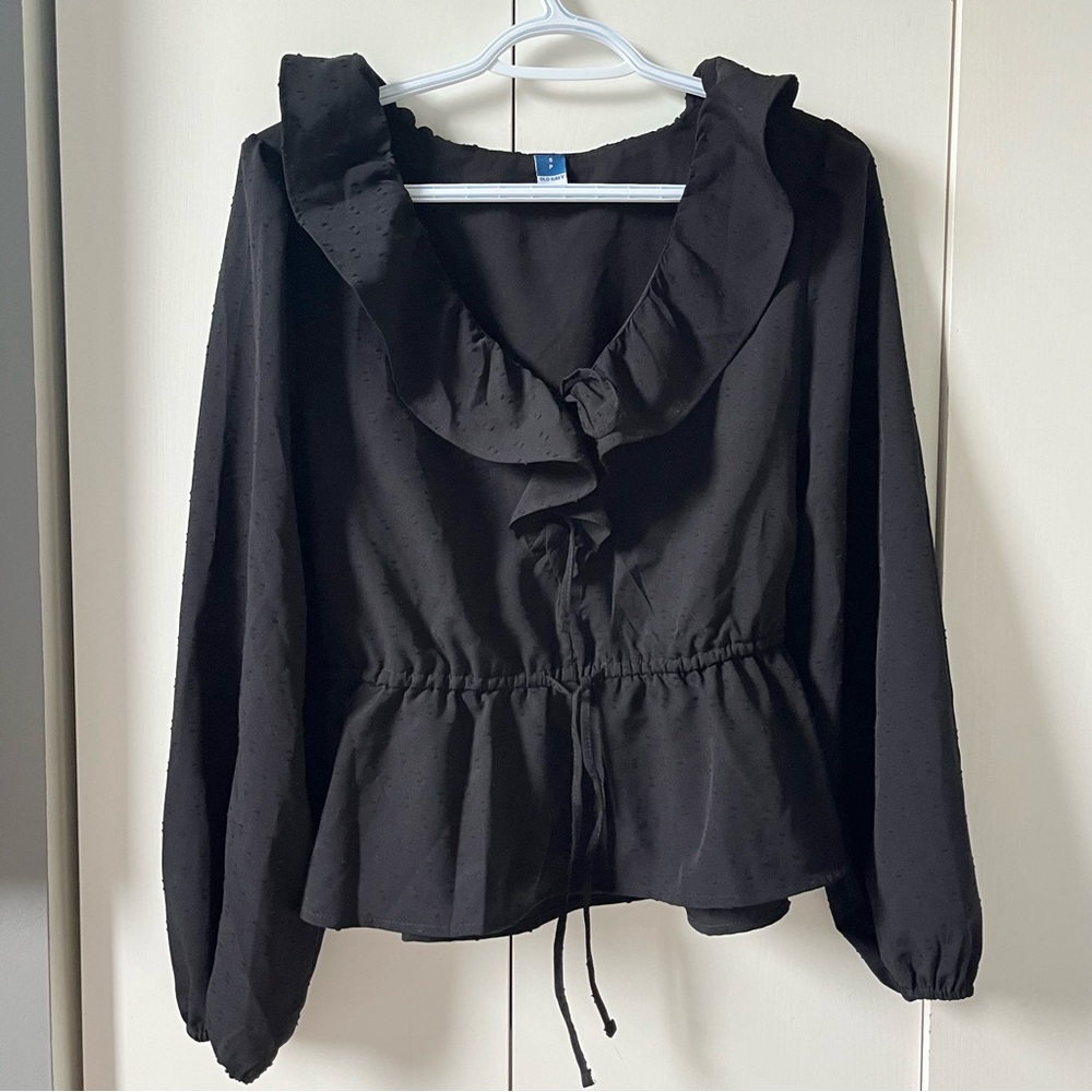 Old Navy Women's Black Ruffle V-Neck Peplum Blouse